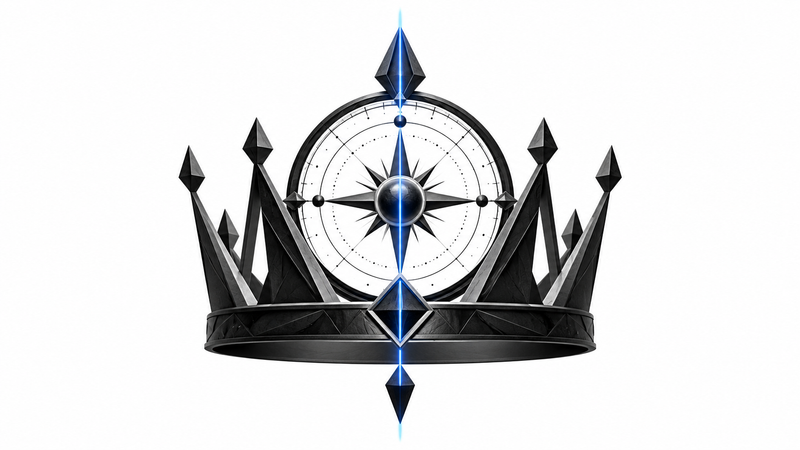 Symbolic crown and ordered compass representing a consecrated sound mind
