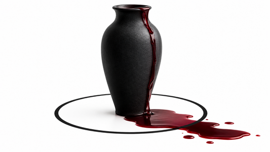Wordless vessel and wine crossing a boundary, symbolizing violated consecration