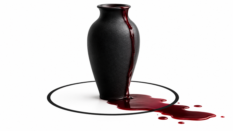 Wordless vessel and wine crossing a boundary, symbolizing violated consecration
