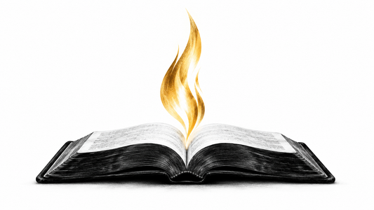 Symbolic Bible and flame representing the beauty of a life set apart