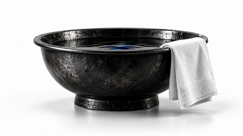 Symbolic basin and towel representing consecrated servant leadership