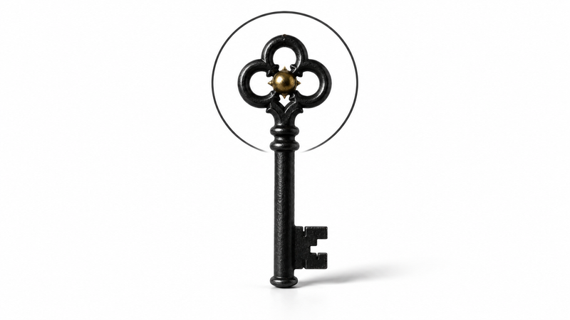 Symbolic key and halo representing consecration and spiritual authority