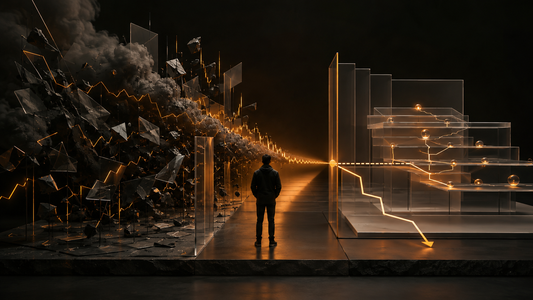 A trader separates a cloud of market stories from a clear evidence path with a defined boundary.