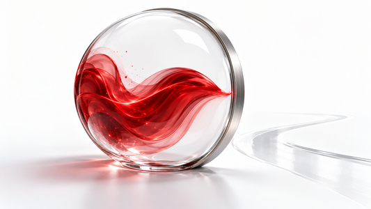 A red glass wave contained by a clear boundary beside an open path