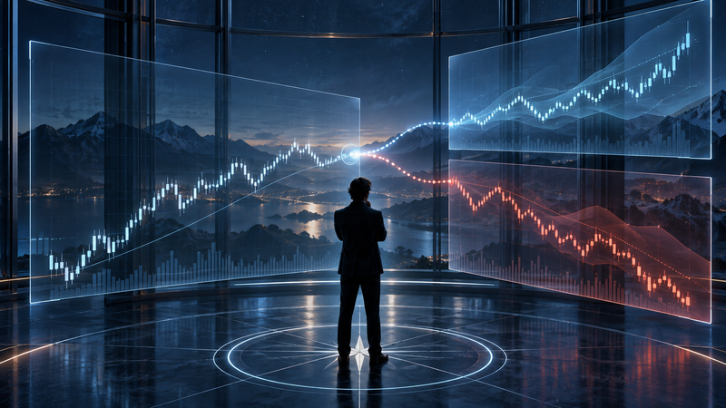 Analyst studies two possible market paths from one decision point