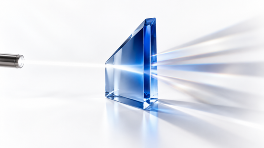A blue optical prism separating clear light from distorted reflections