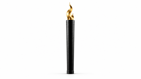 Symbolic relay baton and flame representing faithful endurance.