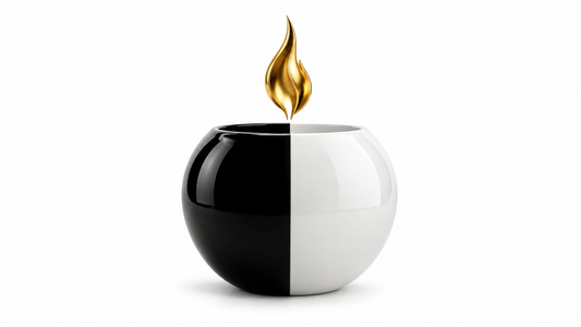 Symbolic vessel and flame representing holiness under grace.