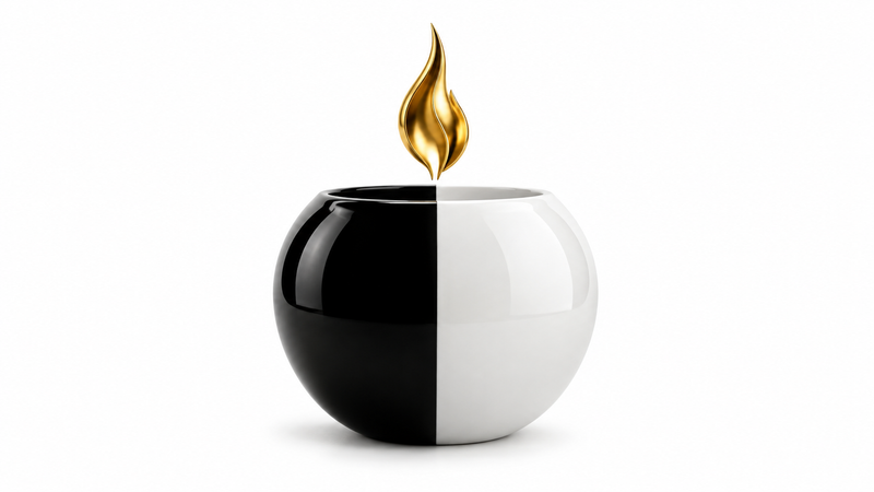 Symbolic vessel and flame representing holiness under grace.