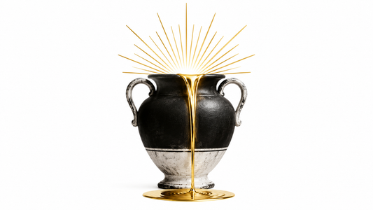 Symbolic vessel and sunrise representing the joy of consecration.