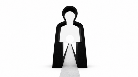 Wordless white symbolic image of a person set apart by devotion