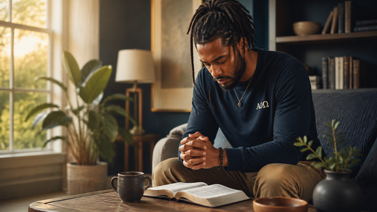 Modern Nazarite praying with an open Bible in willing surrender