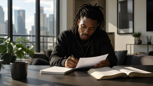 A modern Nazarite-minded believer reviewing resources beside Scripture.