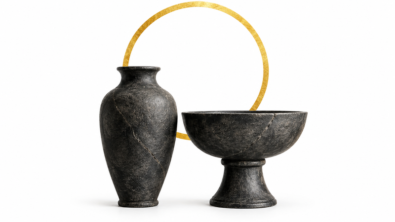 Two vessels under one golden circle, symbolizing distinct service to God