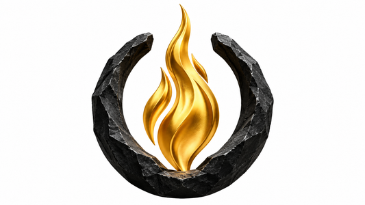 Wordless flame within a protective ring, symbolizing consecrated witness