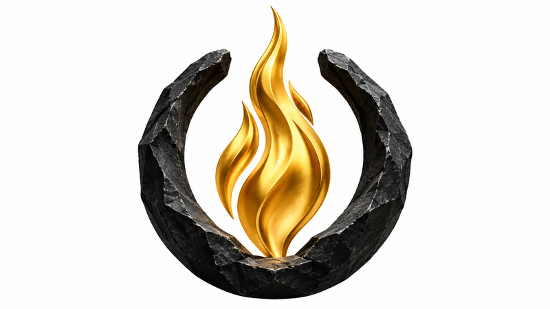 Wordless flame within a protective ring, symbolizing consecrated witness