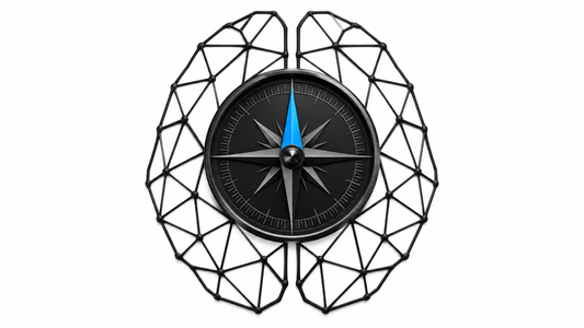 Compass within a brain outline, symbolizing a renewed mind