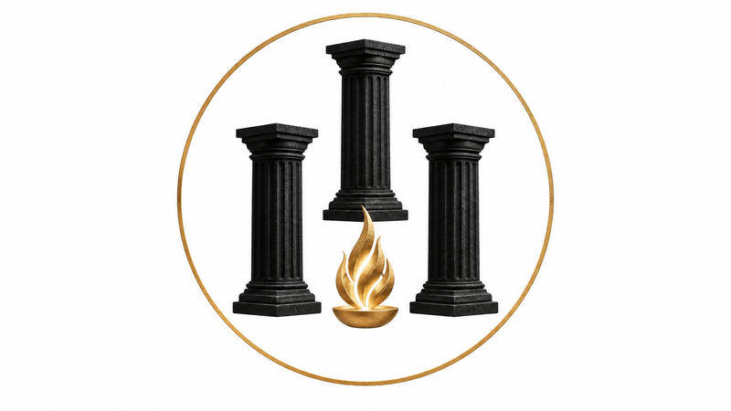 Three symbolic pillars of consecration on white