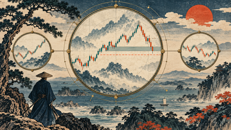 Three nested market-view apertures align into one disciplined decision path.