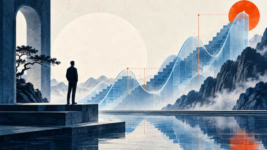 A calm observer studies repeated corrective waves within a rising market structure.