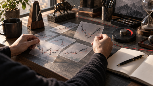 Trader rehearses market scenarios with analog practice tools