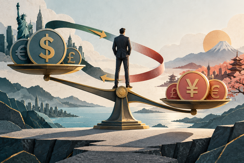 Trader balancing the two relative sides of a forex decision