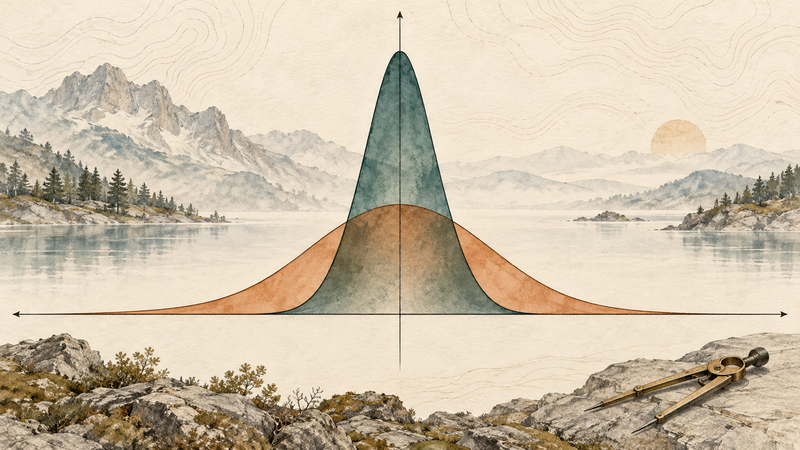 Two overlapping conceptual distributions share a center and differ in spread