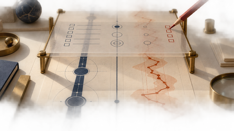 An archival trading plan is reviewed separately from an unpredictable market outcome.