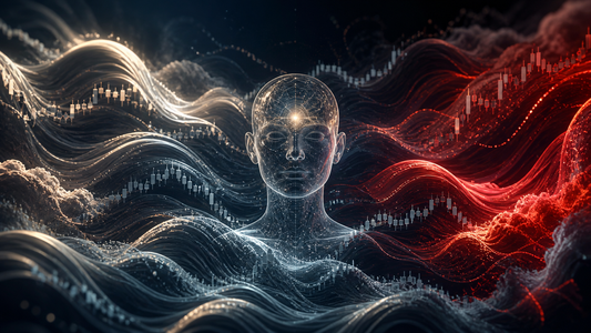 A composed analytical mind observing bullish bearish and mixed market sentiment waves