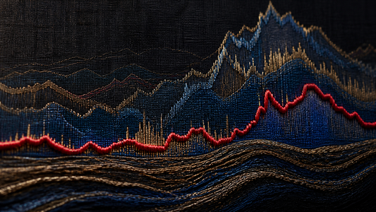 Woven market waves show a current signal against a larger historical field.