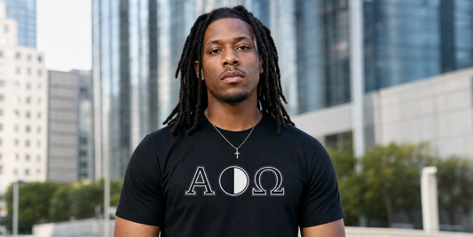 Modern Nazarite portrait with AOΩ branding representing the Nazarite vow