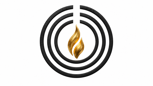 Three concentric rings and a gold flame symbolizing consecrated purpose